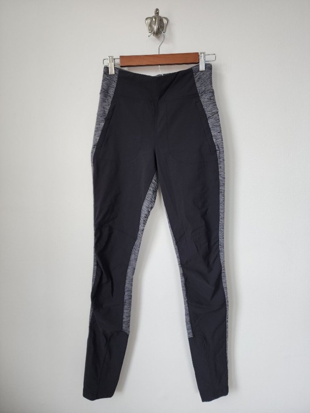 Athleta black gray high line hybrid ankle tights 6 Tall